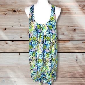 Ali Ro Green Blue 100% Silk Sleeveless Dress 6